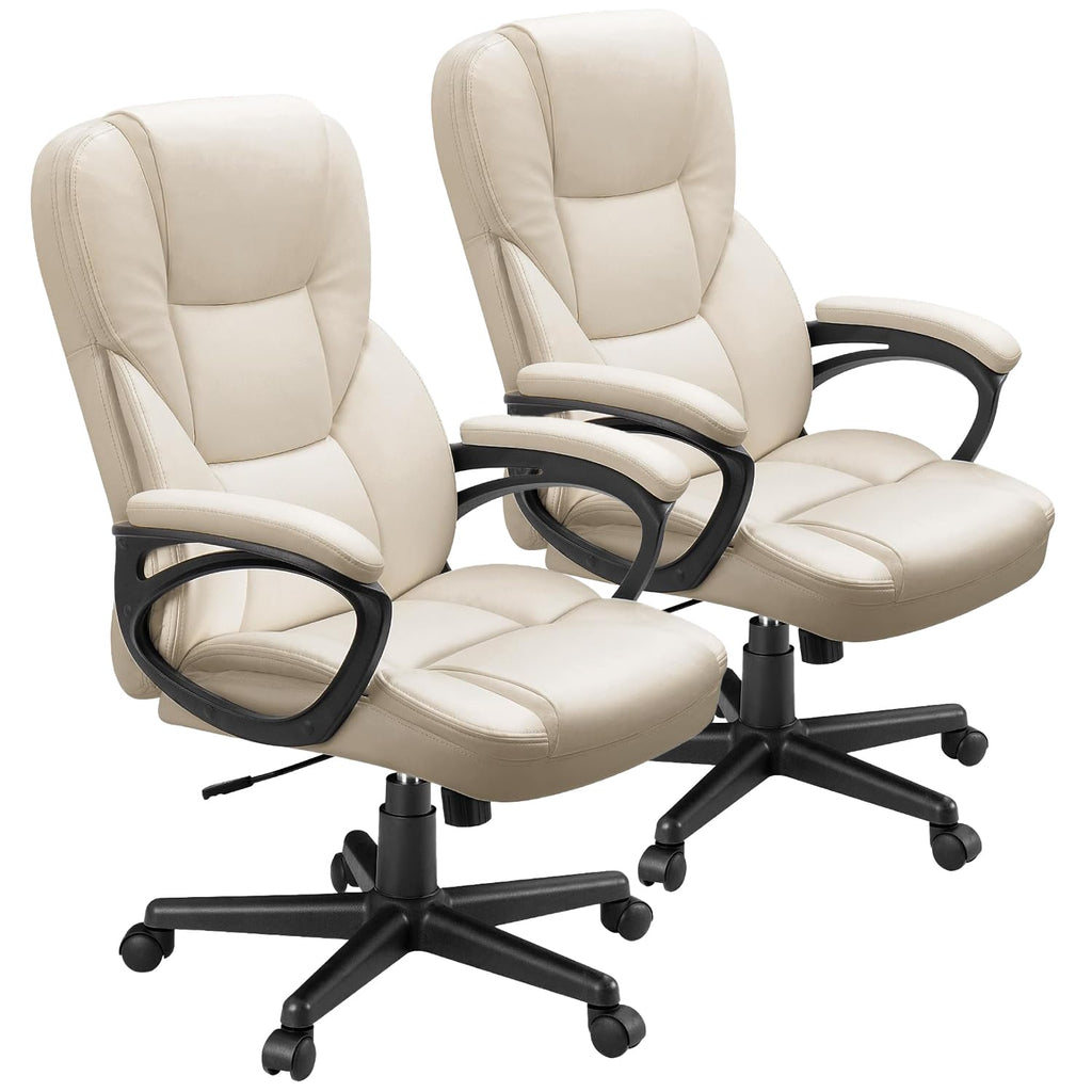 Furmax Office Executive Chair High Back Adjustable Managerial Home Desk Chair, Swivel Computer Pu Leather Chair with Lumbar Support (2, Beige)