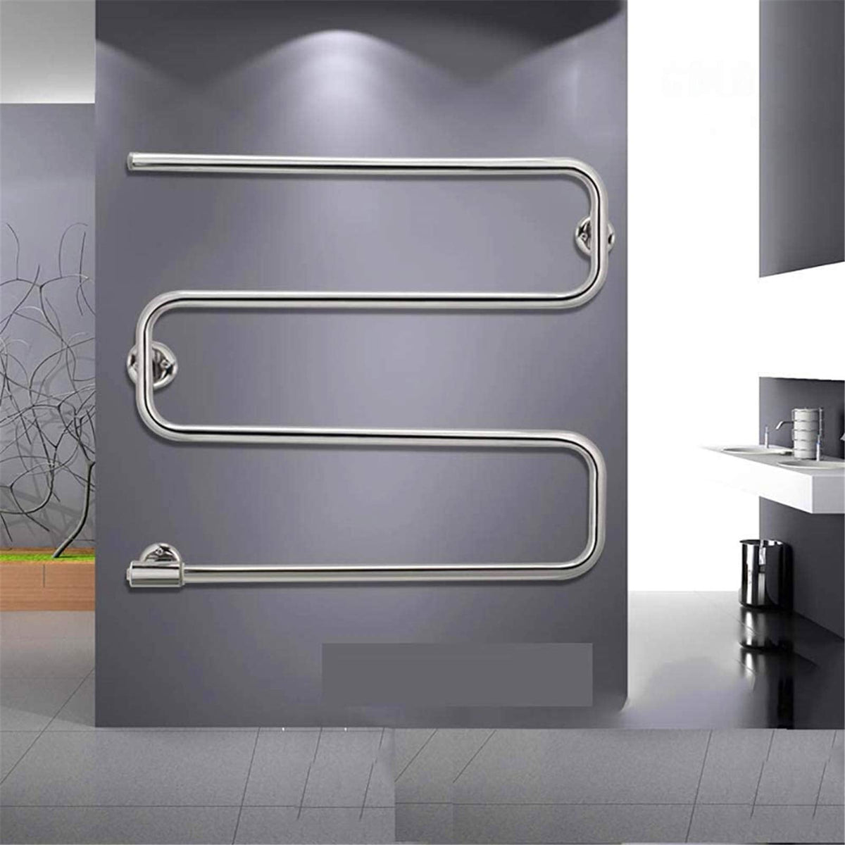Bathroom Wall Heater Towel Warmer,Electric Towel Warmer Rail, 304 Stainless Steel Wall Mount Towel Warmer Drying Rack for Bathroom Chrome Polished 69.5 × 63 × 8.5 inch