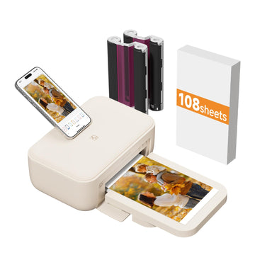 HPRT 4x6 Photo Printer & 108 Sheets Photo Paper & 2 Ribbons, Full Color Instant Picture Printer for Phone/Laptop/Home Use, Wi-Fi Connection, Thermal-Sublimation, 15s AR Video Printing, Beige
