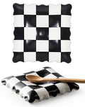 Ceramic Spoon Rest - Unique Checkered Spoon Holder Multipurpose for Stove Top, Kitchen Counter & Coffee Station | Super Cute Kitchen Decor & Hot Coffee Accessories for Housewarming
