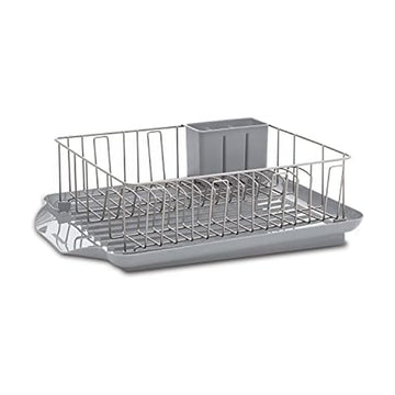 Farberware Classic 3-Piece Dish Drying Rack Set, Gray - Rust-Resistant Dish Rack for Kitchen Counter with Self-Draining Board and Flatware Caddy