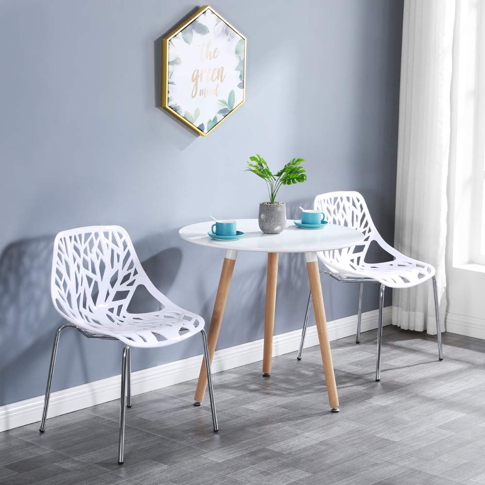 Bonnlo Modern Stackable Dining Chair 4 Pack, Stacking Outdoor Chairs, White, 4P