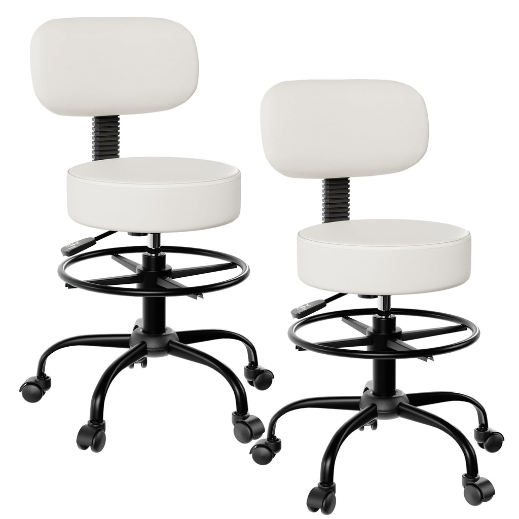 Anunweldo Drafting Chair with Back Support, Adjustable Foot Rest Rolling Stool, 360° Swivel Office Desk Chair with Wheels, Thick Seat Cushion