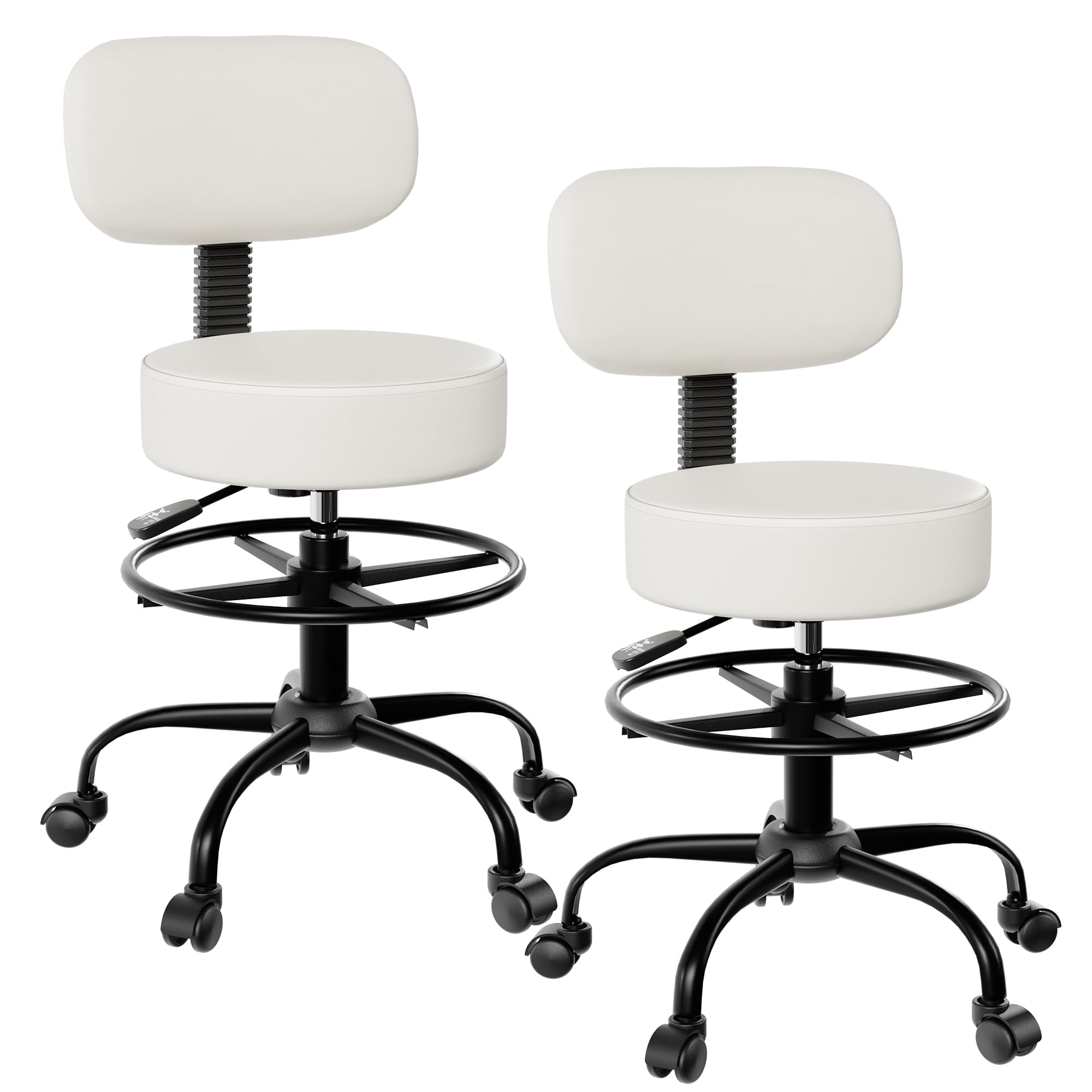 Anunweldo Drafting Chair with Back Support, Adjustable Foot Rest Rolling Stool, 360° Swivel Office Desk Chair with Wheels, Thick Seat Cushion