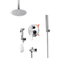 Chrome Rain Mixer Shower Combo Set Ceiling Mounted Bathroom Shower Faucet Set with Round 8 Inches Shower Head, Handheld Shower, Tub Spout, Bidet Sprayer