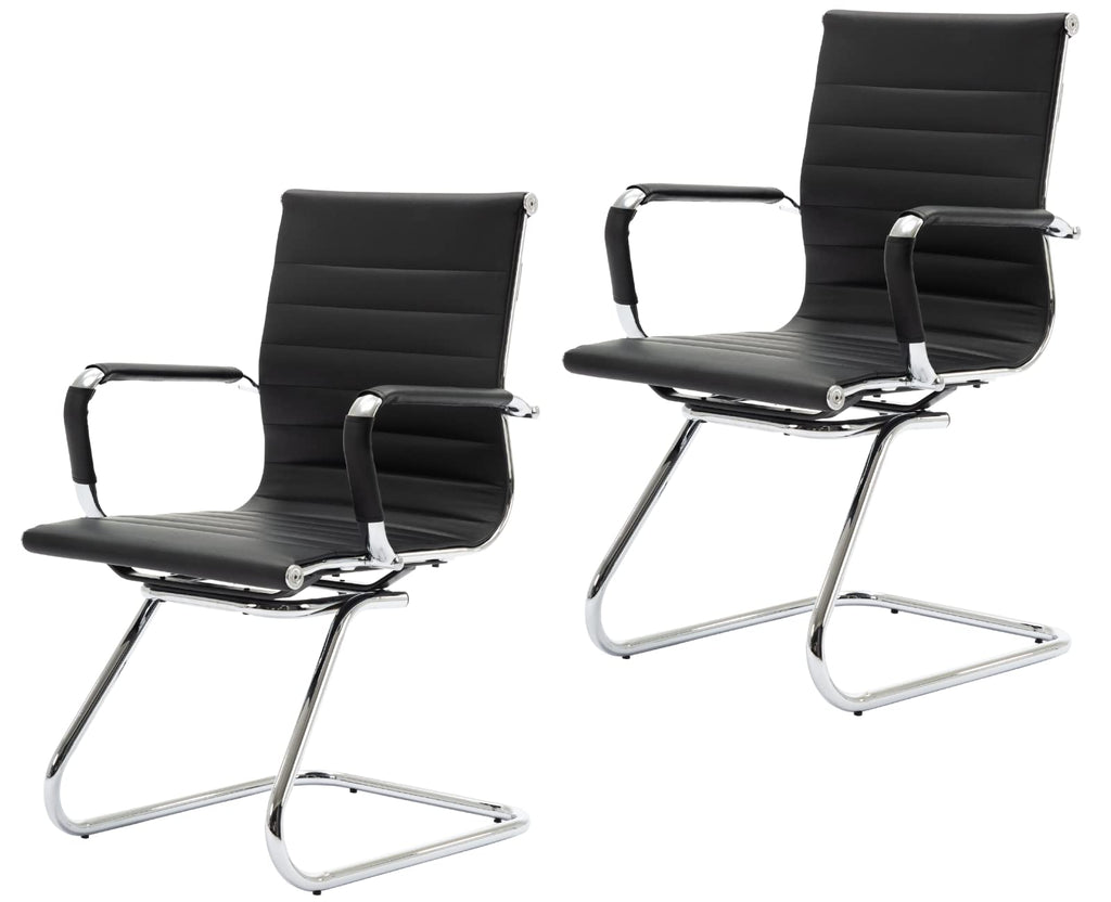 Cimota Waiting Room Chairs Leather Office Guest Chair Mid Back Reception Chairs with Sled Base for Meeting/patient/conference Room, Black Set