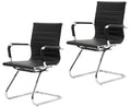 Cimota Waiting Room Chairs Leather Office Guest Chair Mid Back Reception Chairs with Sled Base for Meeting/patient/conference Room, Black Set