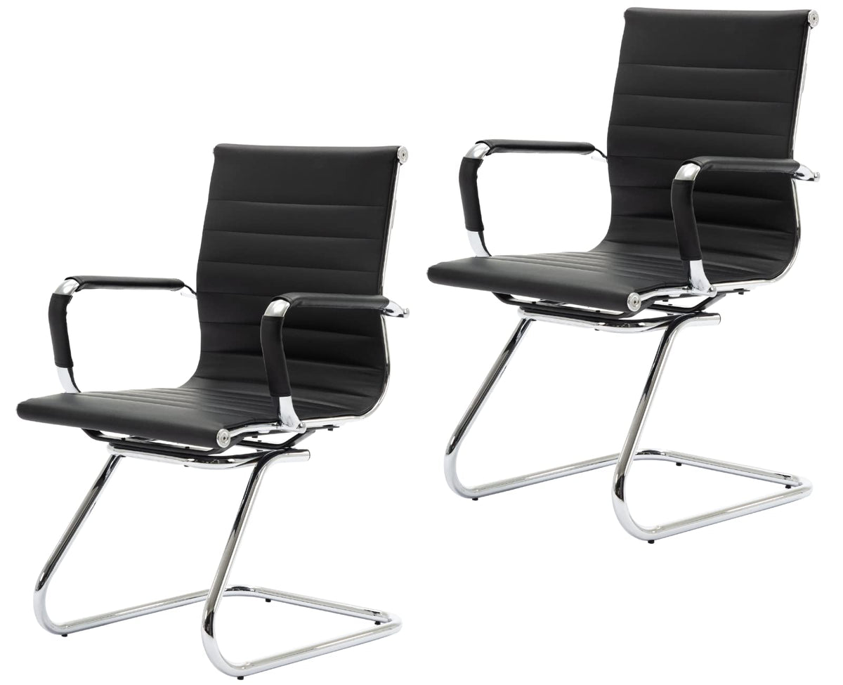 Cimota Waiting Room Chairs Leather Office Guest Chair Mid Back Reception Chairs with Sled Base for Meeting/patient/conference Room, Black Set