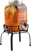 1 Gallon Drink Dispenser with Stand, 304 Stainless Steel Spigot – Airtight & Leakproof Glass Sun Tea Jar with Anti-Rust Lids, Beverage Dispenser for Parties