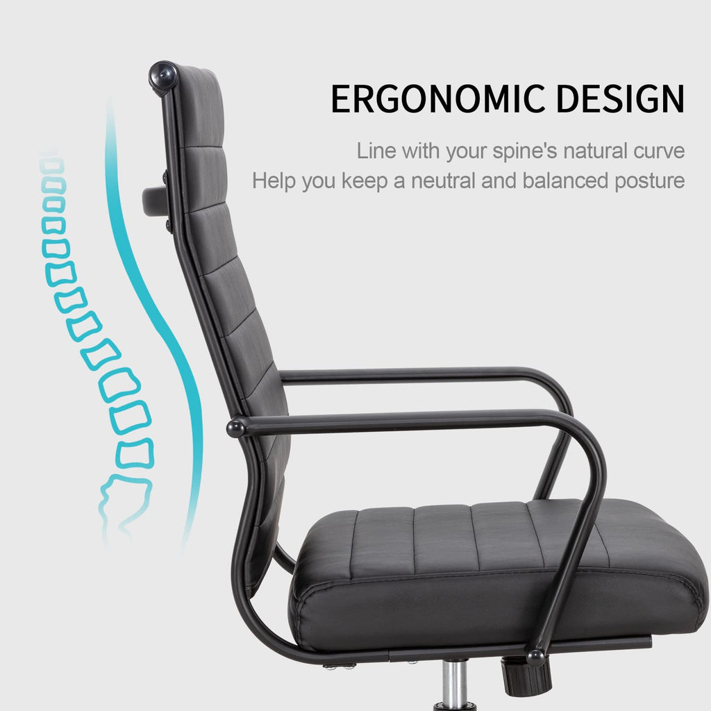 Okeysen Black Office Chair, Ergonomic Leather Modern Office Chair, Executive Ribbed Height Adjustable Swivel Rolling Chair for Home Office.