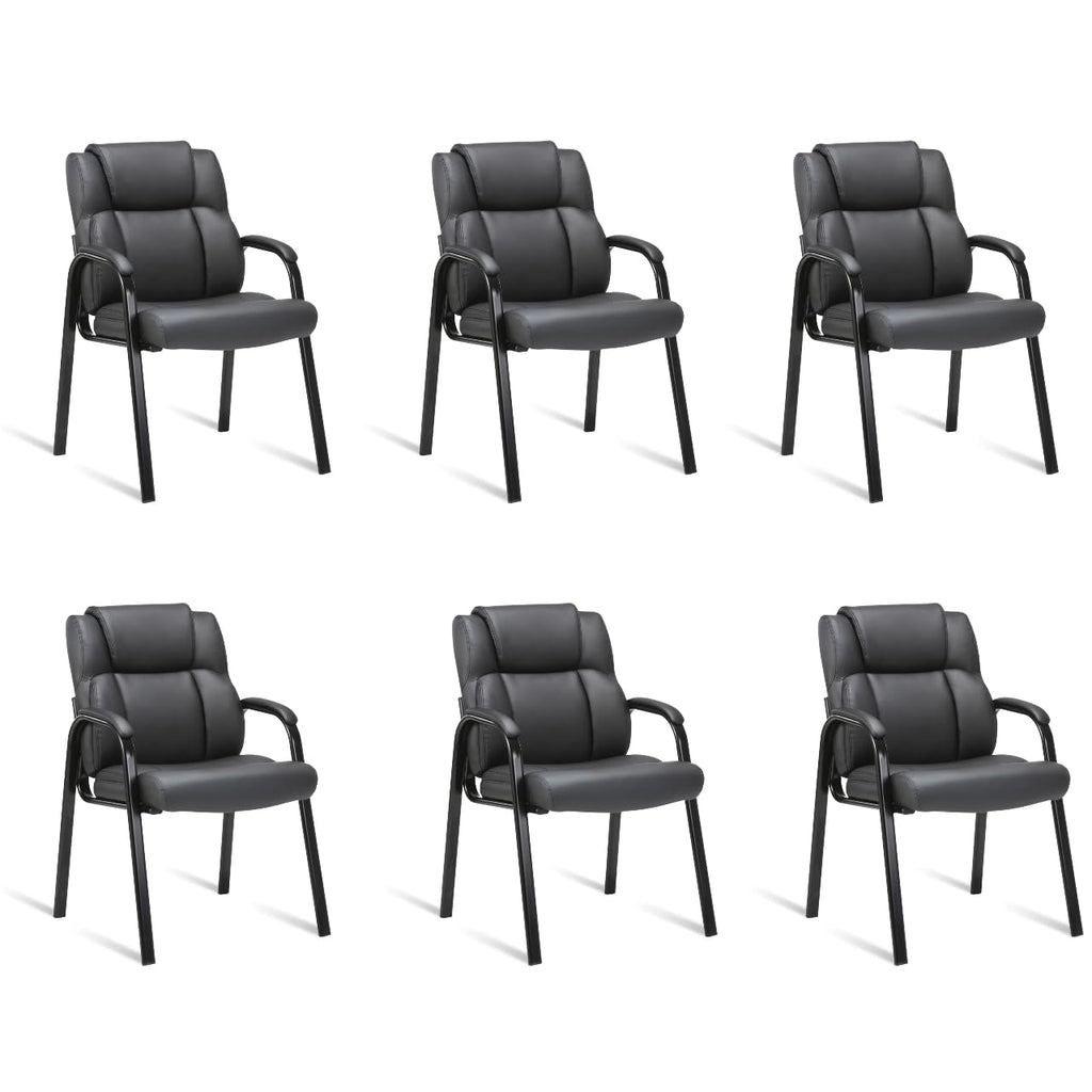 Clatina Leather Guest Chair with Padded Arm Rest for Reception Meeting Conference and Waiting Room Side Office Home Black 6 Pack