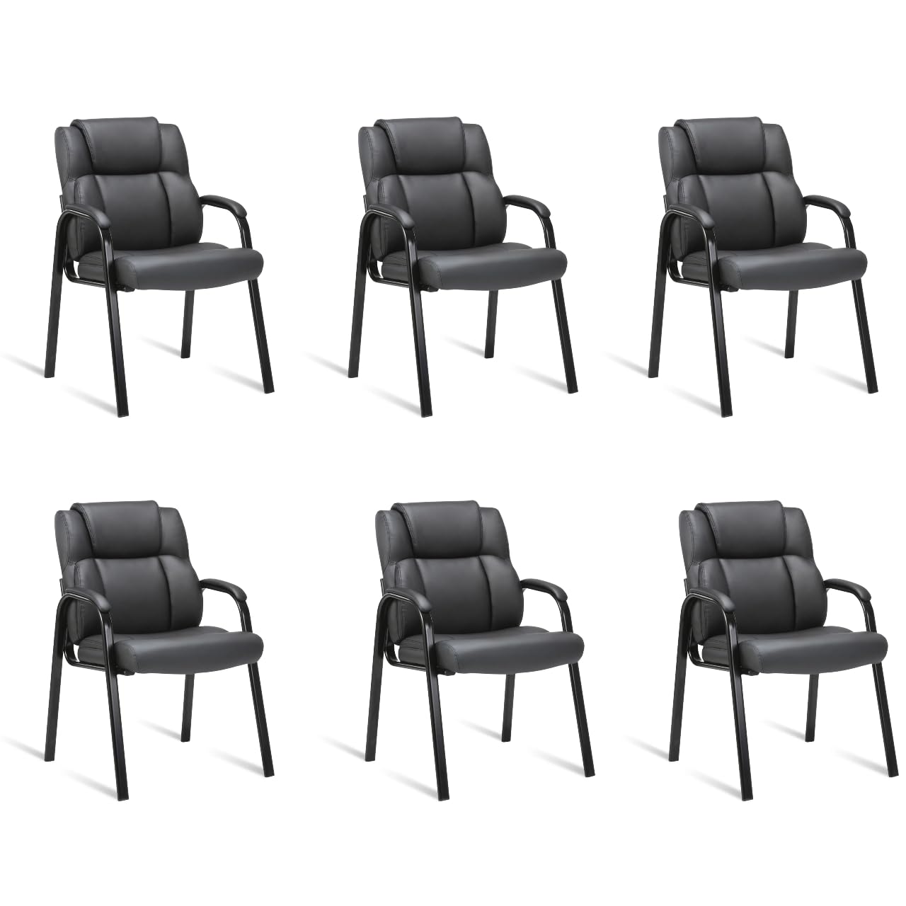 Clatina Leather Guest Chair with Padded Arm Rest for Reception Meeting Conference and Waiting Room Side Office Home Black 6 Pack