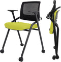Slkjchr 2 Pack Foldable Office Chairs with Wheels, Mesh Back, Arms and Portable - Folding Office Chairs for Conference Room Chair, Office Guest