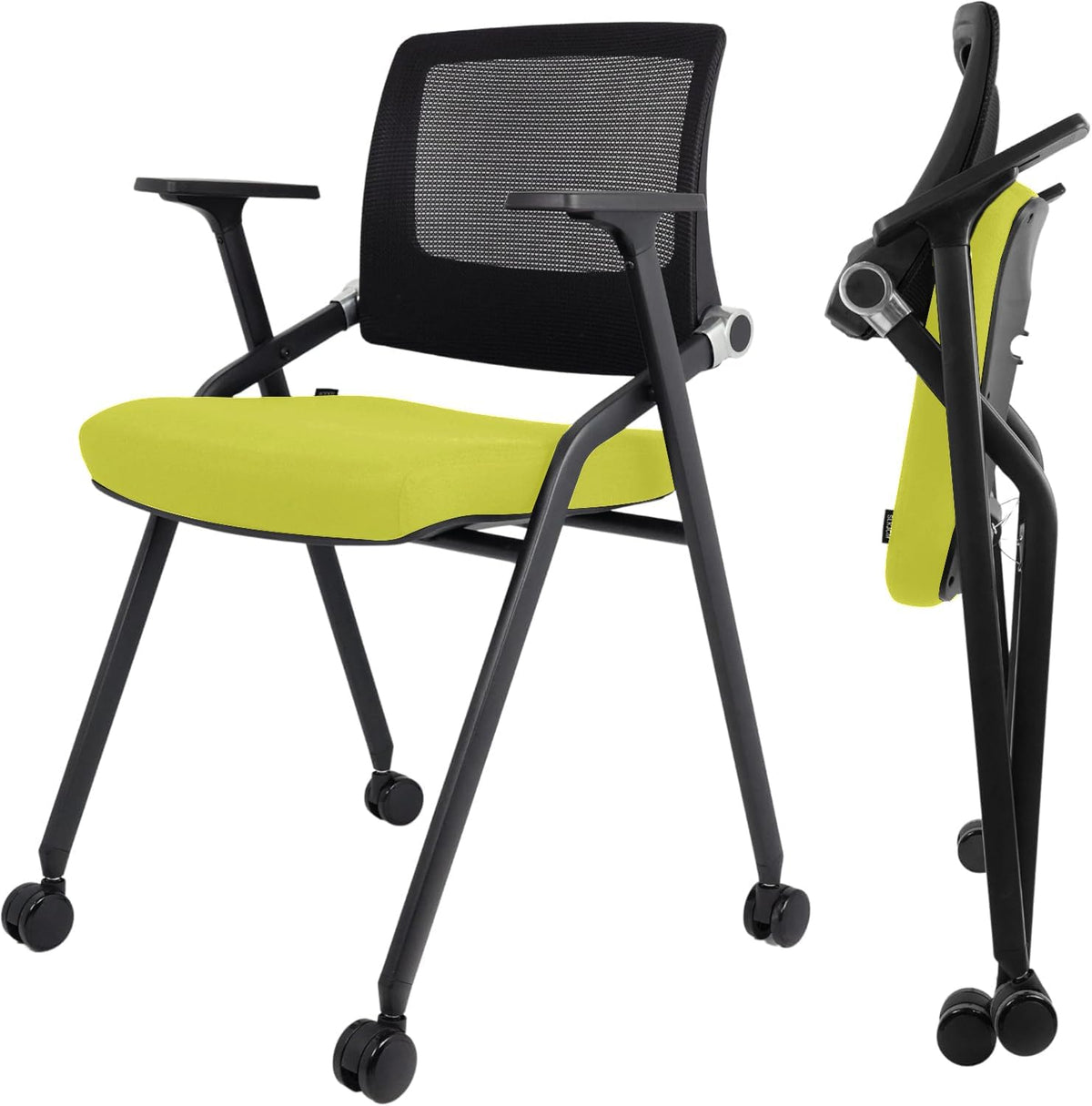 Slkjchr 2 Pack Foldable Office Chairs with Wheels, Mesh Back, Arms and Portable - Folding Office Chairs for Conference Room Chair, Office Guest
