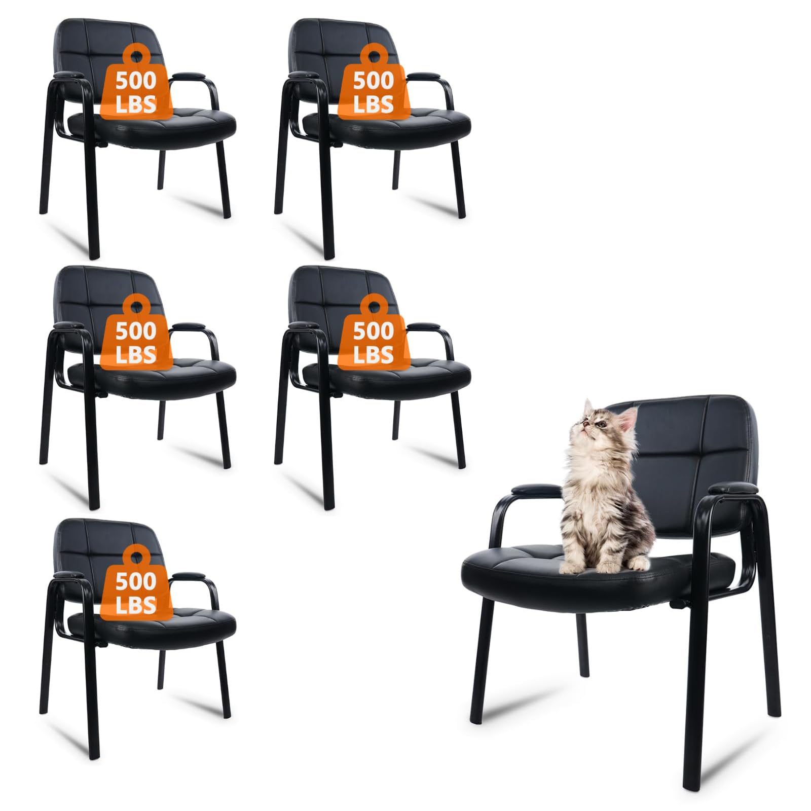Clatina Big & Tall 400 Lbs Waiting Room Guest Chair Set of 6, Leather Office Reception Chair No Wheels with Backrest Wide Seat and Padded Arms