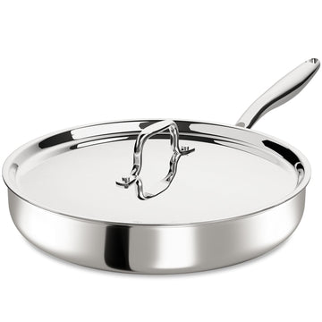 12 Inch Tri-Ply Stainless Steel Frying Pan, Frying Pan with Lid, PFOA/PTFE Free Skillet, Induction Cooking Pans, Dishwasher & Oven Broiler Safe 600F, Professional Cookware, Heavy Duty & Even Heat