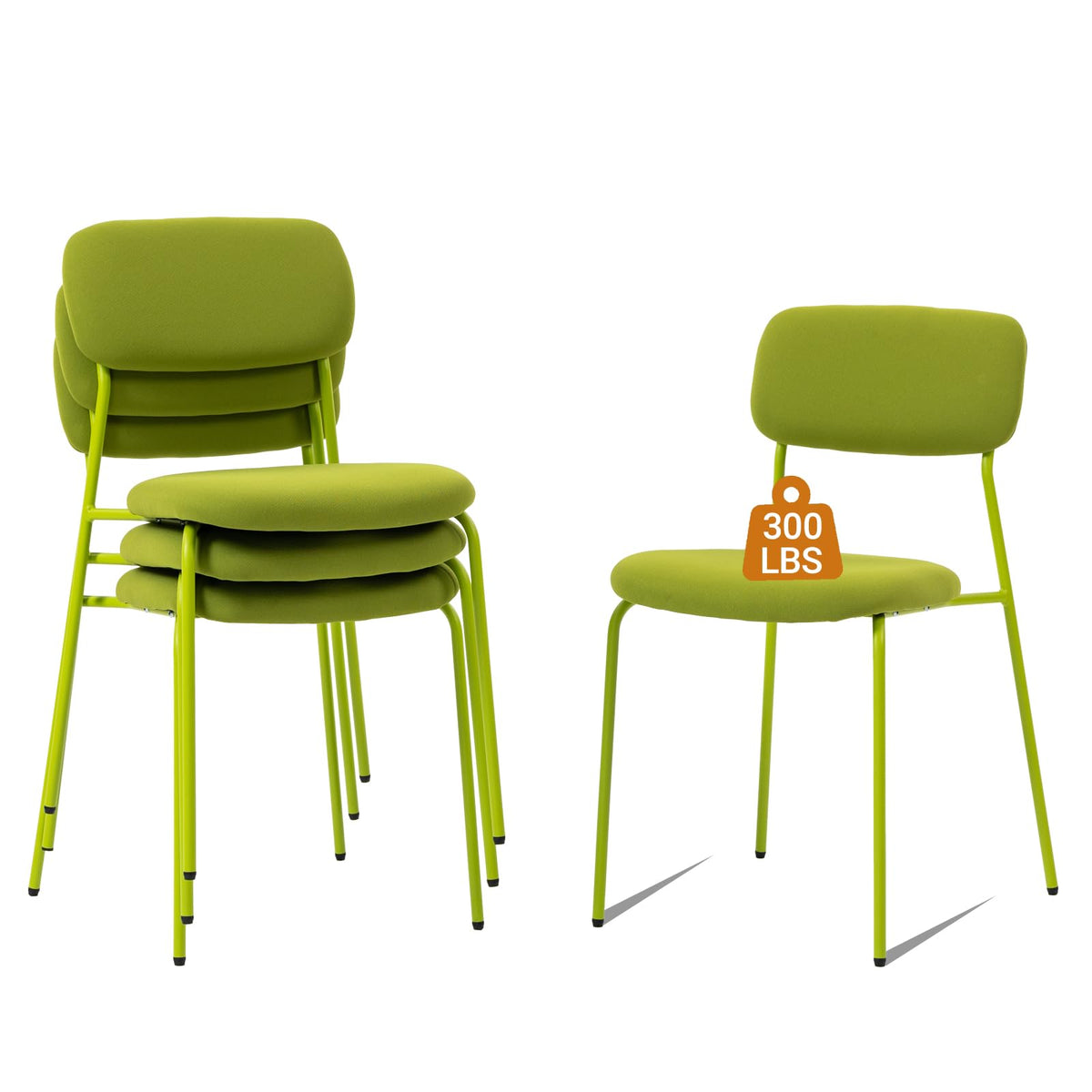 Sidanli Stackable Waiting Room Chairs, Armless Dining Chairs Without Wheels Set of 4 with Comfotable Cushion for Reception Break Room Lobby,