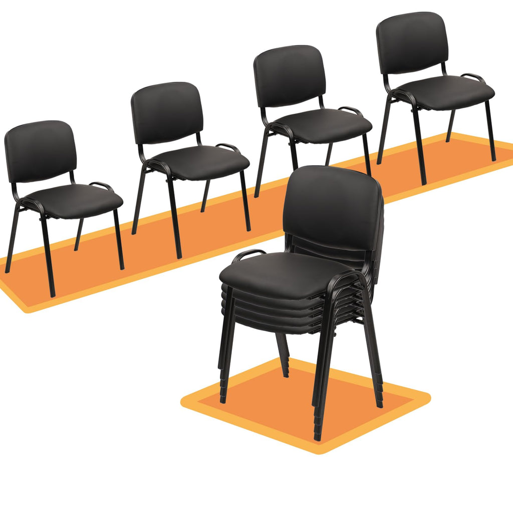 Clatina Stacking Conference Room Chairs No Wheels, Pu Leather Waiting Room Chair Armless Stackable Office Guest Chair with Metal Frames for