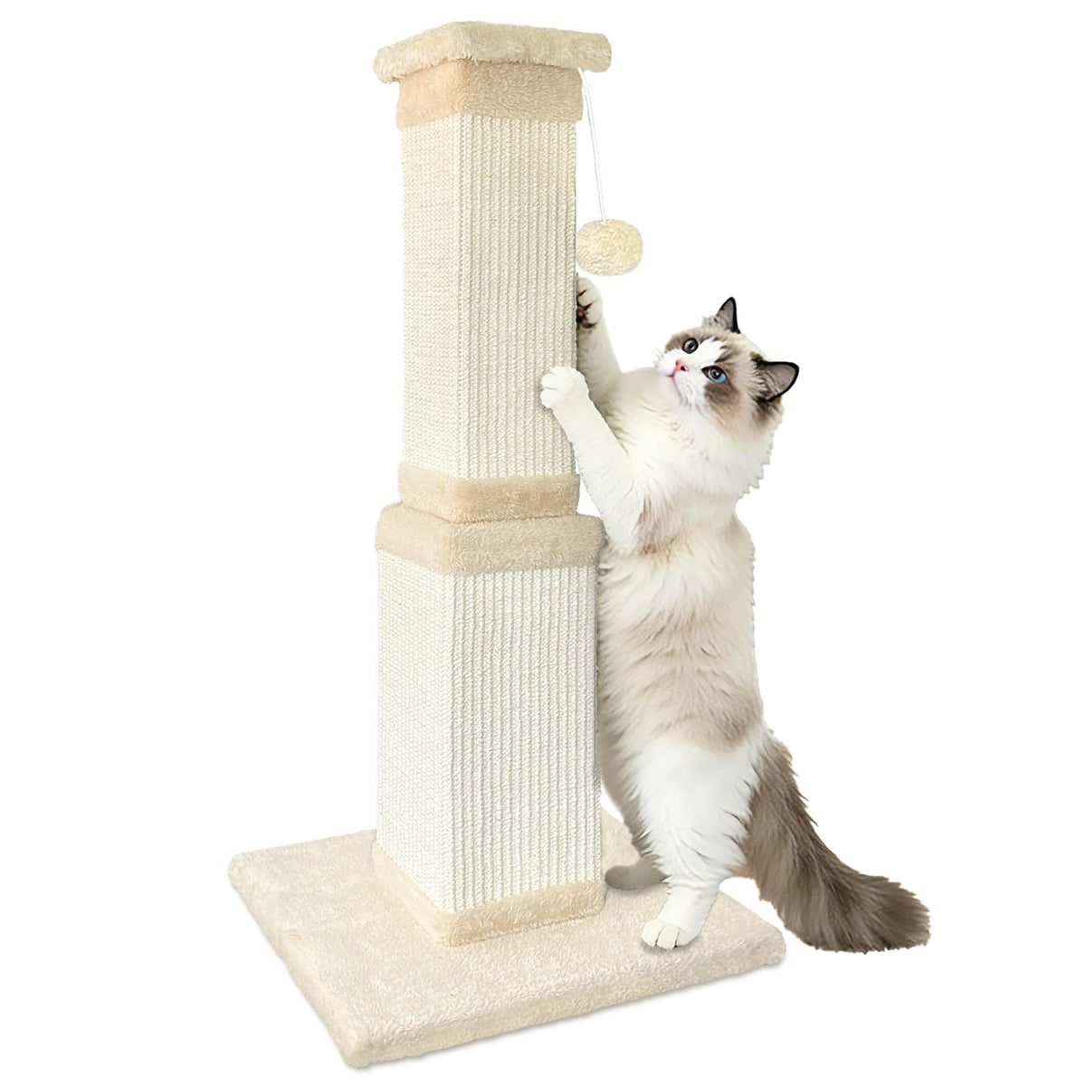 Cat Scratching Post for Large Cats, Cat Scratcher for Indoor Cats Adults, Sturdy Sisal Scratch Post to Protect Furniture, 32 Inch, Beige