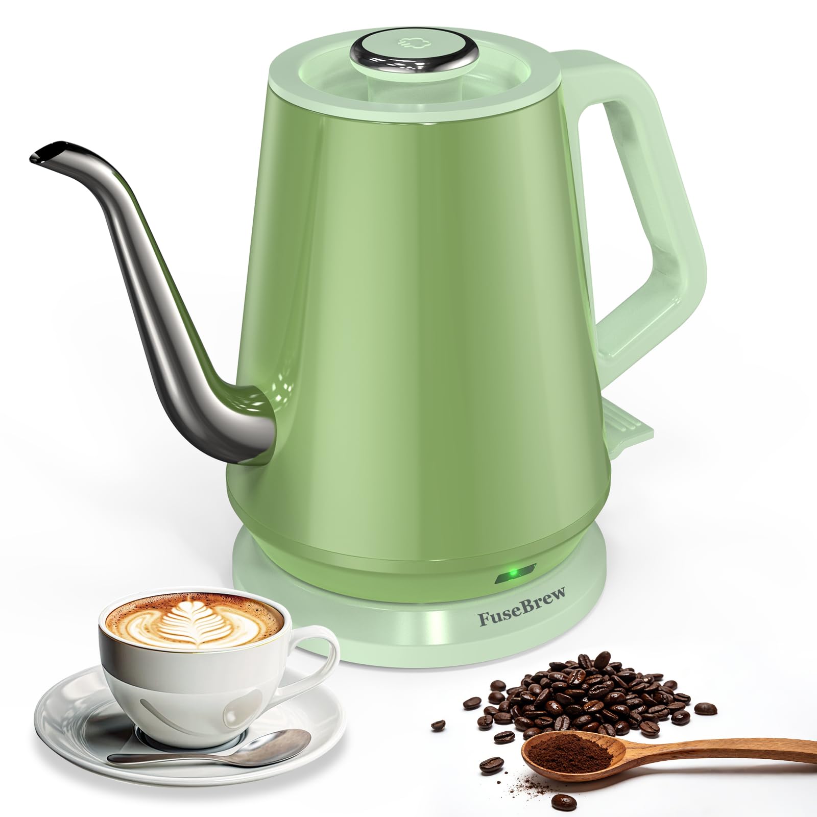 Gooseneck Electric Kettle 0.8L, 1200W Fast Boiling Stainless Steel – Auto Shut-Off, Precision Pour Over Kettle for Coffee & Tea, Ideal for Small Kitchen, RV, Travel (Green)