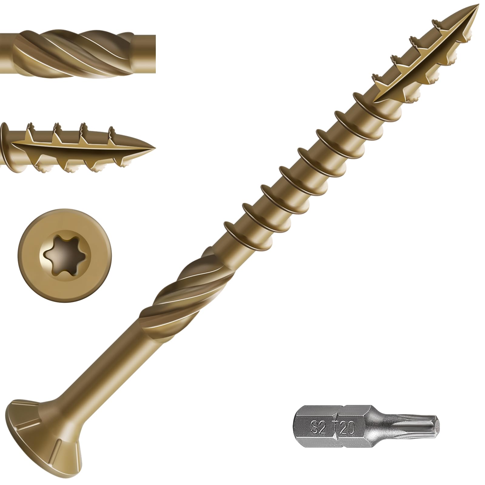 Wensilon #10 * 3" Deck Screws, (137pcs) 2 lbs.Exterior Wood Screws, Rust Resistant epoxy Coated, Bronze, T25 Star Bit