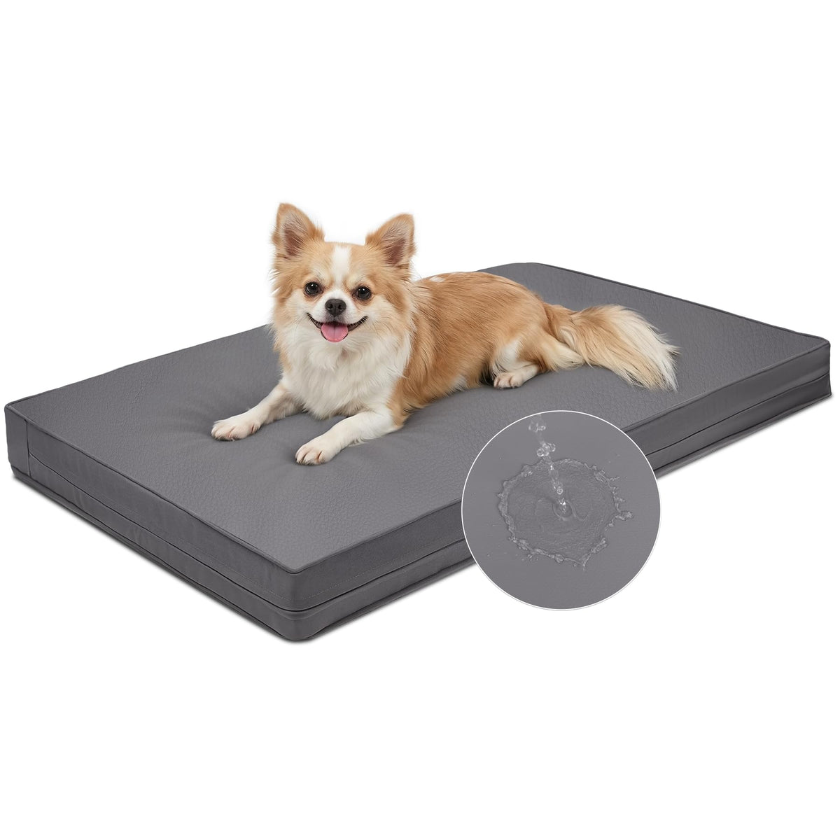 Vonabem Outdoor Waterproof Dog Bed Washable, Small Crate Pad 24 inch, Wipeable Puppy Beds with Removable Cover Reversible, Foam Leather Durable Anti-Slip Kennel Pads 23"x17" Grey