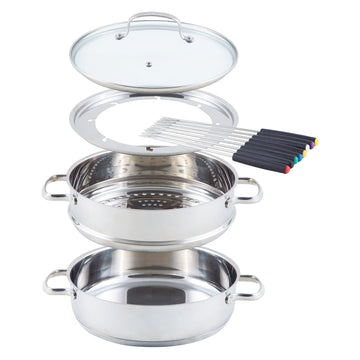 Nuwave 18/8 Stainless Steel Fondue Pot Set, 3.5-Qt, 8 Forks, Renewed