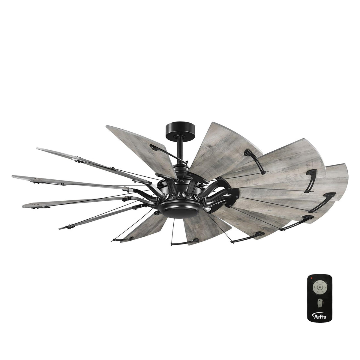 Progress Lighting Springer Collection DC Motor Farmhouse Windmill Ceiling Fan, Matte Black, 12-Blade (60" W x 17-3/8" H) P250000-31M