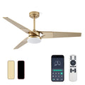 Ceiling Fan with Lights and Remote, 3 Blade App Control Timer Reversible Stepless Brightness and Color Temperature Outdoor Wood Ceiling Fan with Lights (Gold, 52 In)
