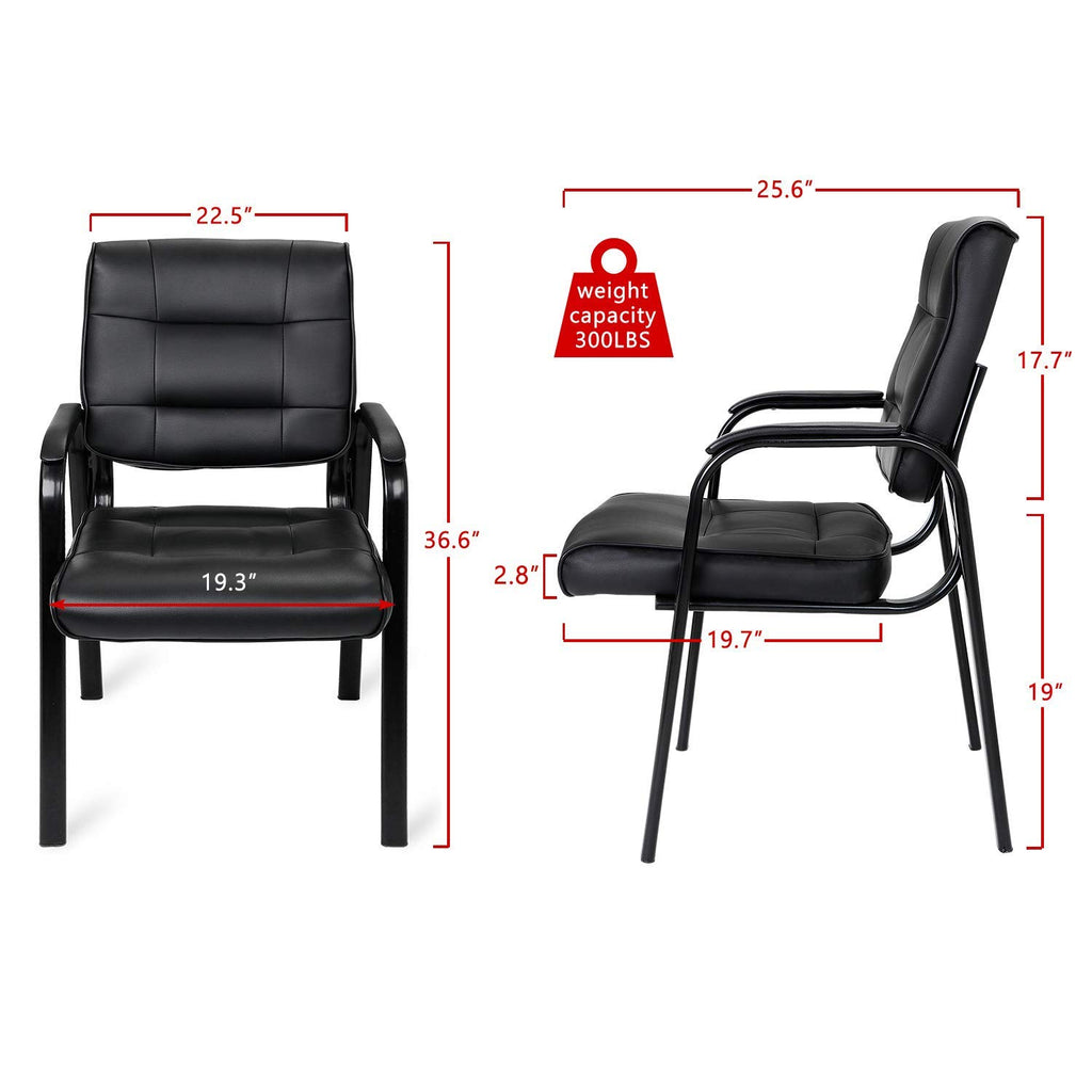 Jupiterforce Waiting Room Chairs, Leather Office Reception Guest Chair No Wheels with Padded Arms Rest for Home Conference Lobby Area Meeting