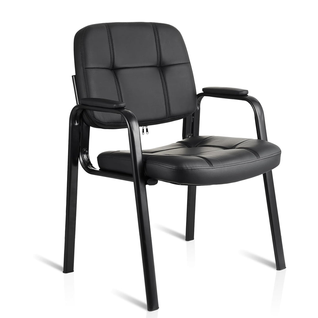 Clatina Leather Office Guest Waiting Room Chair with Sled Base, Reception Chair No Wheels with Armrests and Lumber Support, Stationary Armchair