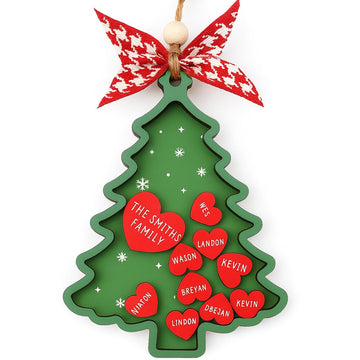 Personalized Christmas Ornament 2025, Custom Heart and Pine Tree Family Shaker Ornament for Family of 2,3,4,5,6,7,8,9,10 with Names and Pets, 4D Shaker Ornaments, Customized Familys Name Xmas Ornament