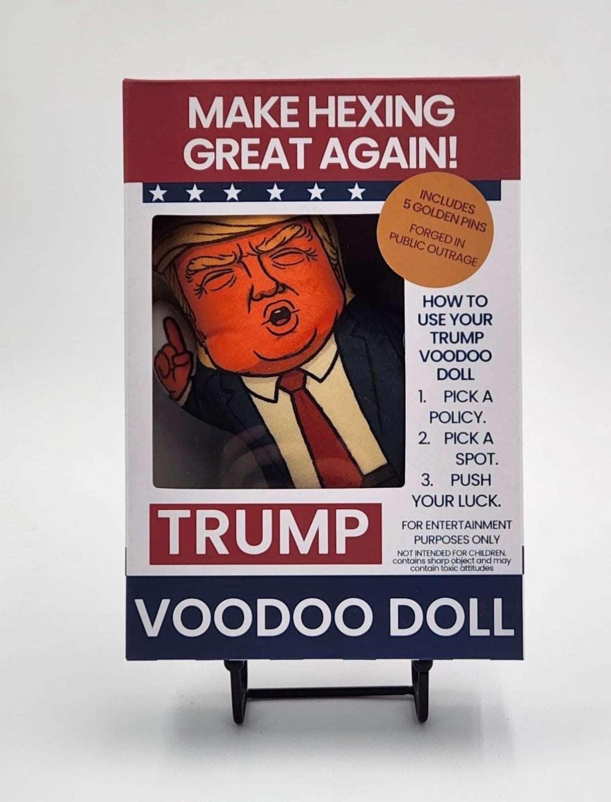Trump Voodoo Doll with 5 Golden Pins, Political Satire Novelty Gag Gift, 8 Inch Entertainment Prop