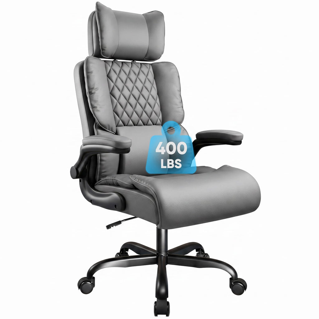 Sytas 400lbs Big and Tall Office Chair with Adjustable Headrest, Grey