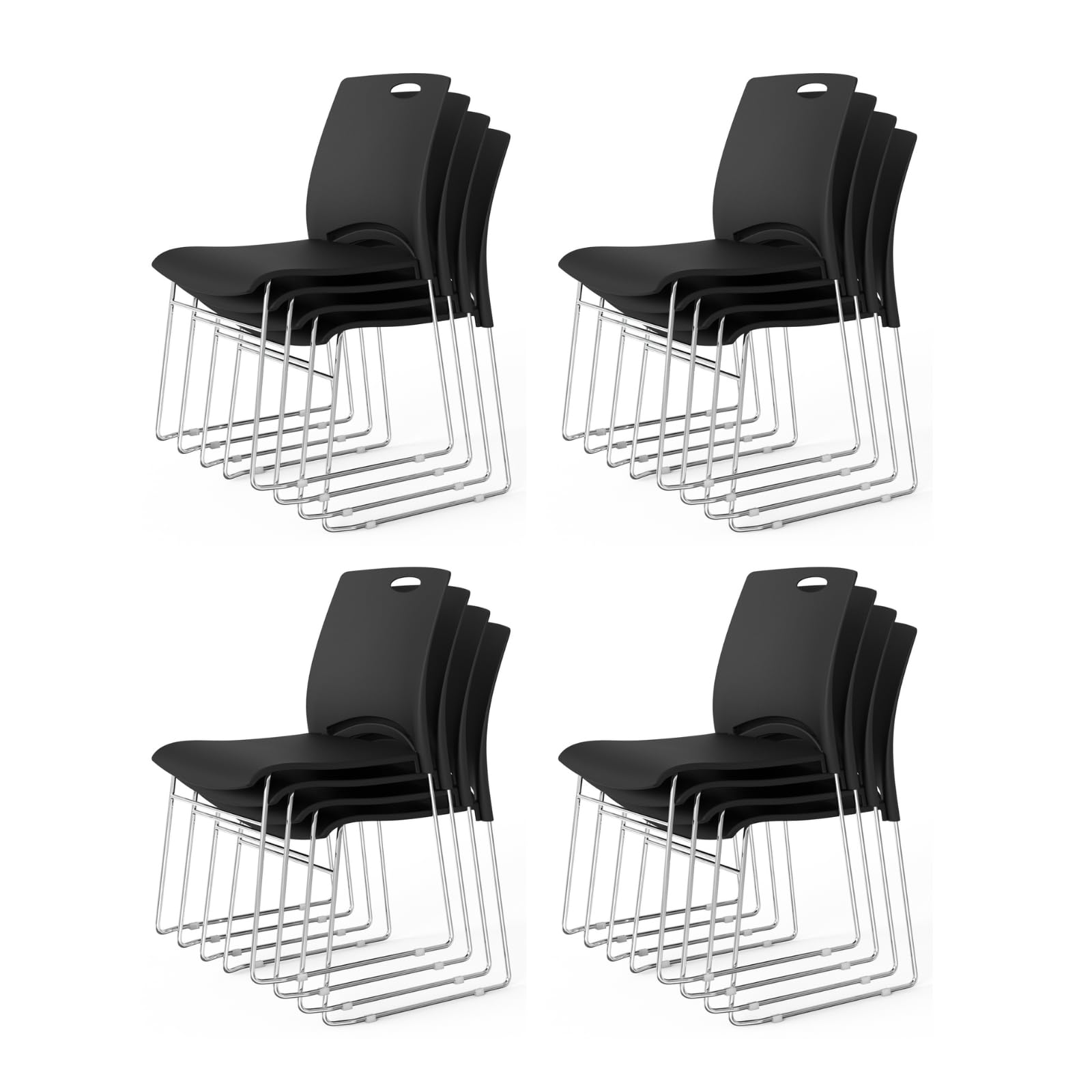 Vingli 12 Pack Plastic Stacking Chairs, Stackable Office Chair, Black