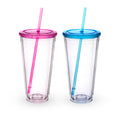 Zukro Clear Acrylic Tumbler with Straw and Lid 32 oz, Double Walled Insulated Reusable Plastic Iced Coffee Cup, To Go Cup Perfect for Parties, Birthdays, Fit in Cupholder, BPA Free, Red & Blue 2 Pack