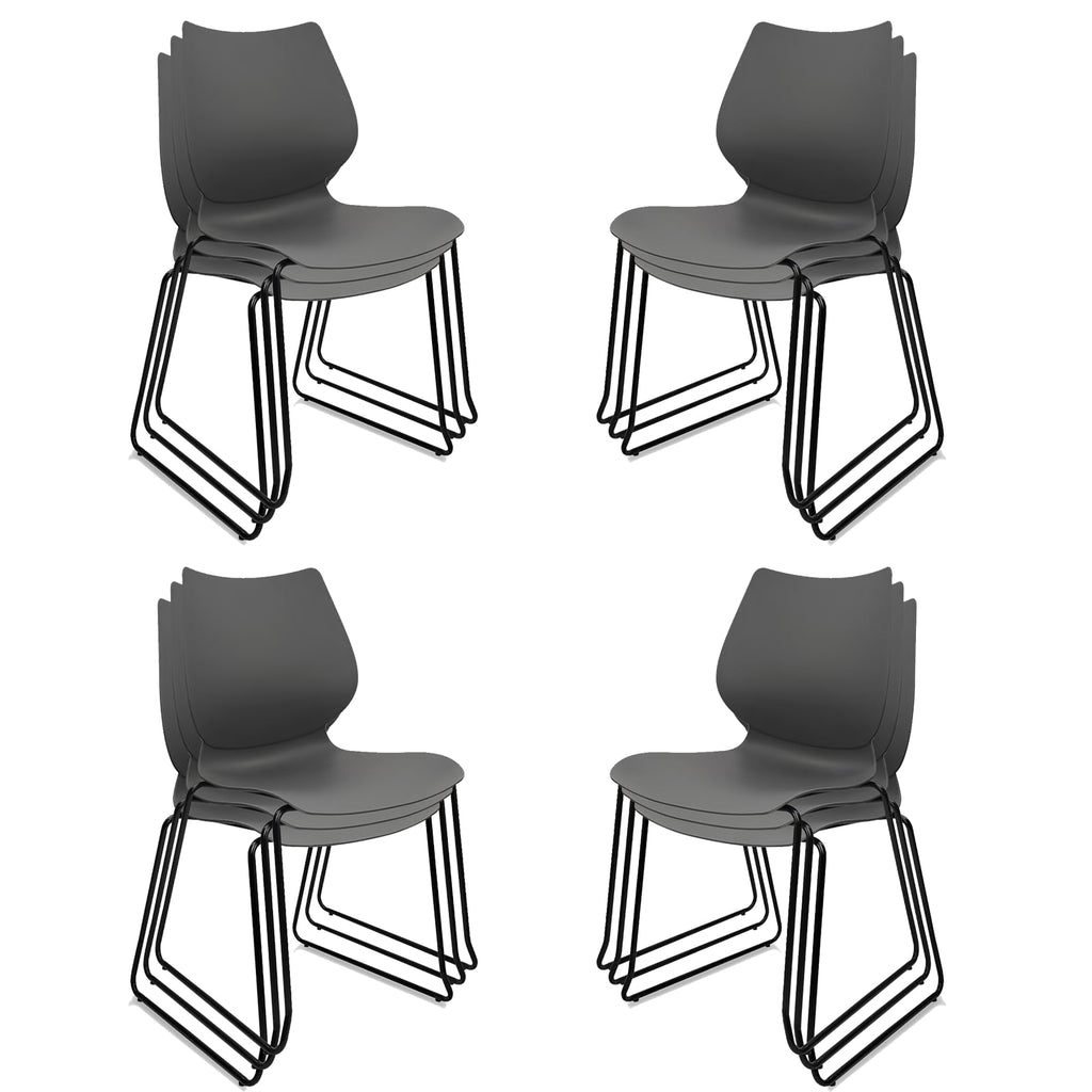 Klasika Stacking Waiting Room Chairs, Stacked Plastic Office Chair with Ergonomic Lumbar Support and Metal Legs for Conference School Church