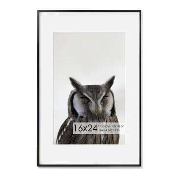 Fun Memories 16x24 Frame Black, 16 x 24 Poster Frame with Mat for 12x18 Photo-Tempered Glass, Wall Hook Included, Set of 1