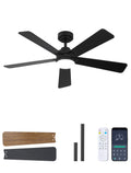 48 Inch Ceiling Fan with Lights and Remote, Downrod Mount, Sloped Ceiling Compatible up to 15°, Quiet Reversible DC Motor, 3CCT Dimmable LED, Black Ceiling Fan for Bedroom Living Room