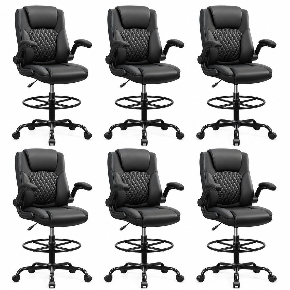Drafting Chair, Tall Office Chair for Standing Desk, High Executive Leather Ergonomic Computer Chair with Adjustable Height and Flip-up Armrest
