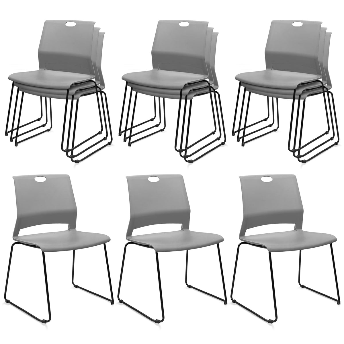Klasika Stackable Guest Reception Chairs, Stacking Office Chair with Ergonomic Lumbar Support & Metal Legs, Plastic Desk Chairs for Conference