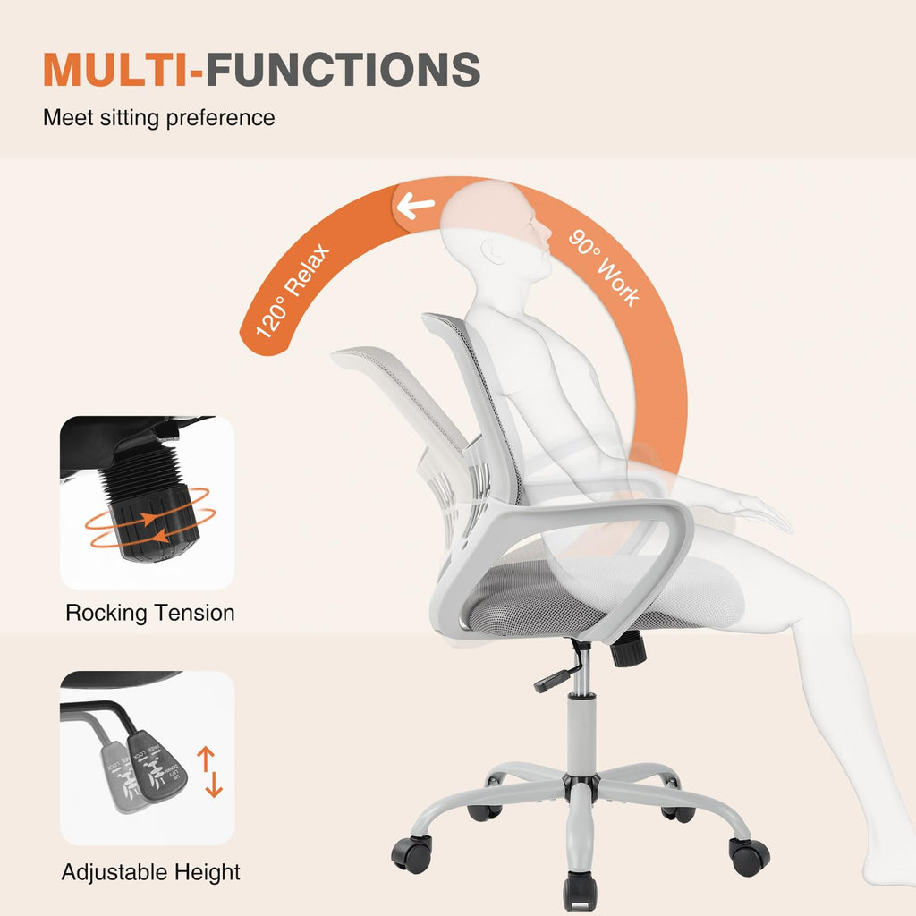 Sweetcrispy Computer Desk Chair, Mesh Office Chair, Lumbar Support, Grey, 23 Inch