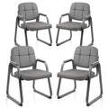 Clatina Leather Guest Chairs Set of 4, Office Reception with Padded Arms, Desk Chair with Sled Base for Office Conference Waiting Room, Grey