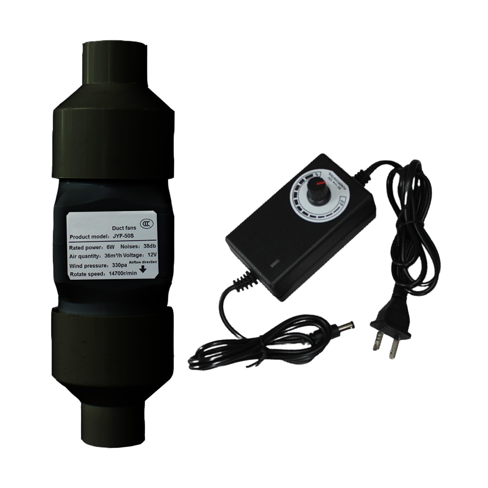 2 Inch Inline Duct Fan, 12V 6W HVAC Mini Exhaust Ventilation Fan Vent Booster for Bathroom, Kitchen, Grow Tents, Hydroponics (Color : Black, Size : 50/25MM)