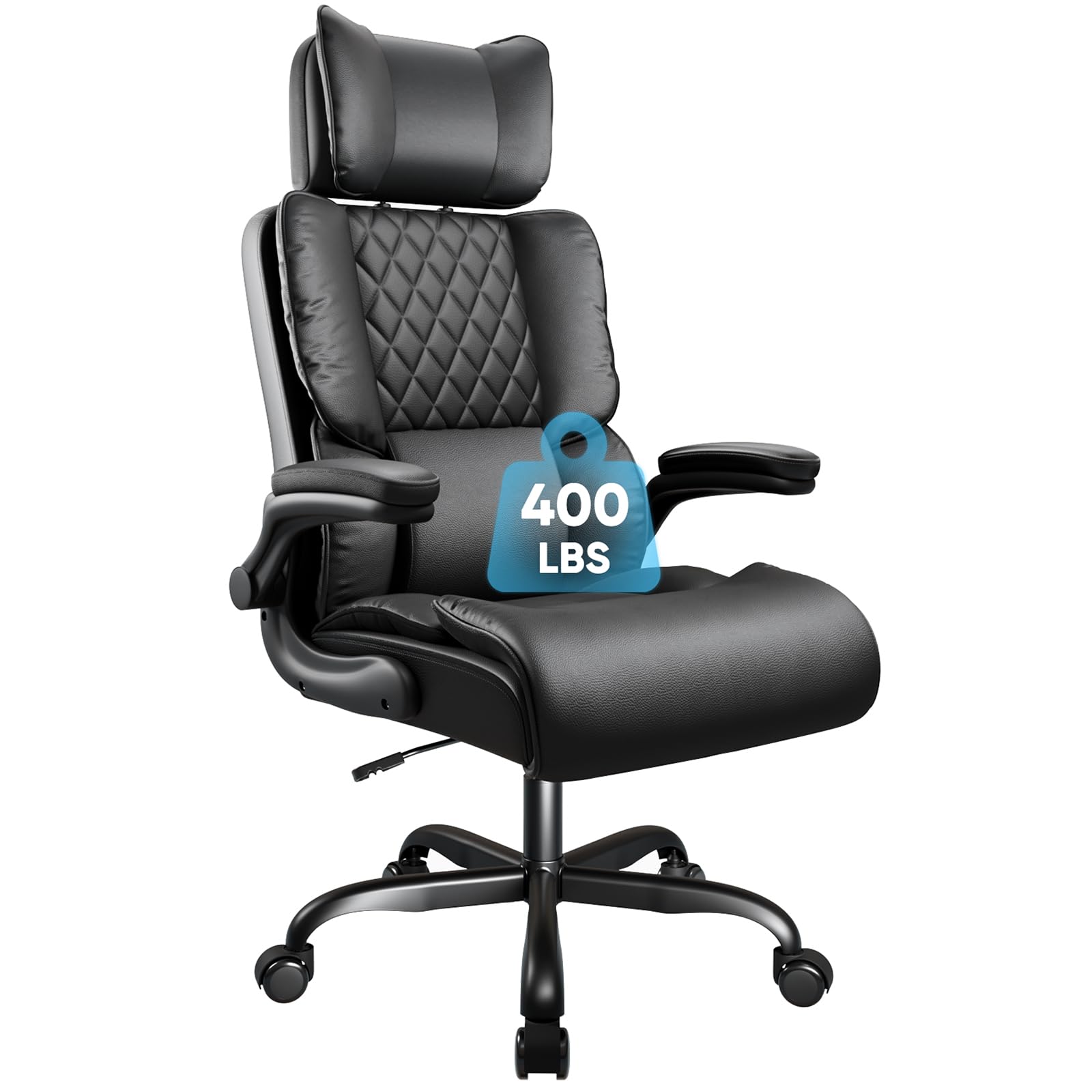 Sytas 400lbs Big and Tall Office Chair with Adjustable Headrest, 27.56 in x 23.62 in x 60 in, Black