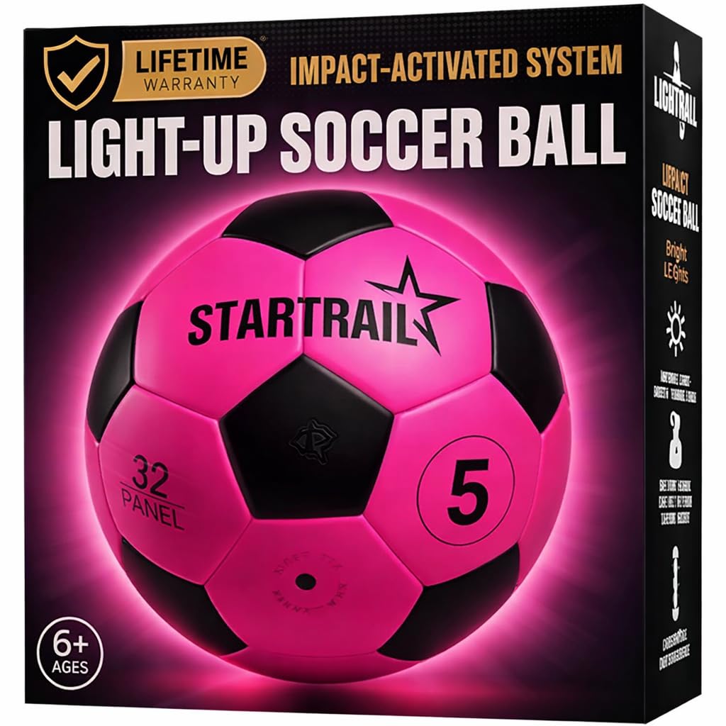 Glow in the Dark Soccer Ball | Sports Gift for Girls Ages 6-15 | LED Light-Up Ball with 3 Extra Batteries and Pump | Pre-Installed Batteries | Size 5 | Indoor & Outdoor Fun Gift for Kids & Teens 8-15
