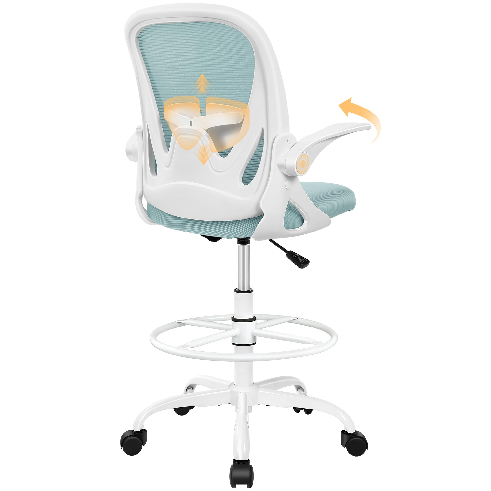 Primy Drafting Chair Tall Office Chair with Flip-up Armrests Executive Ergonomic Computer Standing Desk Chair with Lumbar Support and