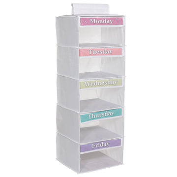 Three Sweet Peas Co Monday through Friday Hanging Weekly Clothes Organizer for Kids