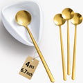 Coffee Bar Accessories: Espresso Accessories - Coffee Stirrers for Hot Cocoa Bar Supplies - Set of 4 Gold Decor Coffee Spoons with 1 Ceramic Spoon Rest - Ideal CoffeeLover Gifts
