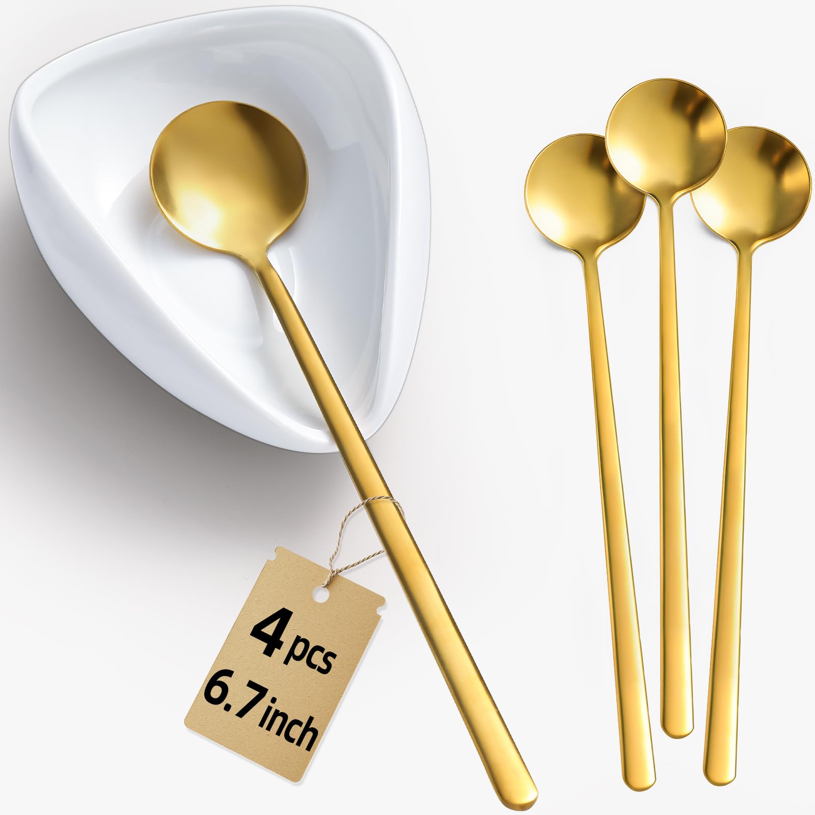 Coffee Bar Accessories: Espresso Accessories - Coffee Stirrers for Hot Cocoa Bar Supplies - Set of 4 Gold Decor Coffee Spoons with 1 Ceramic Spoon Rest - Ideal CoffeeLover Gifts